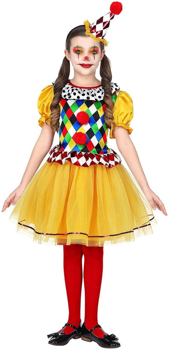 Clown & Nar Kostuum | Jolige Clown Vrolijke Kleuren | Meisje | Maat 116 | Carnaval kostuum | Verkleedkleding
